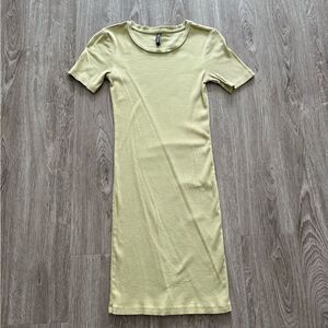 Light Green Ribbed Short Sleeve Dress